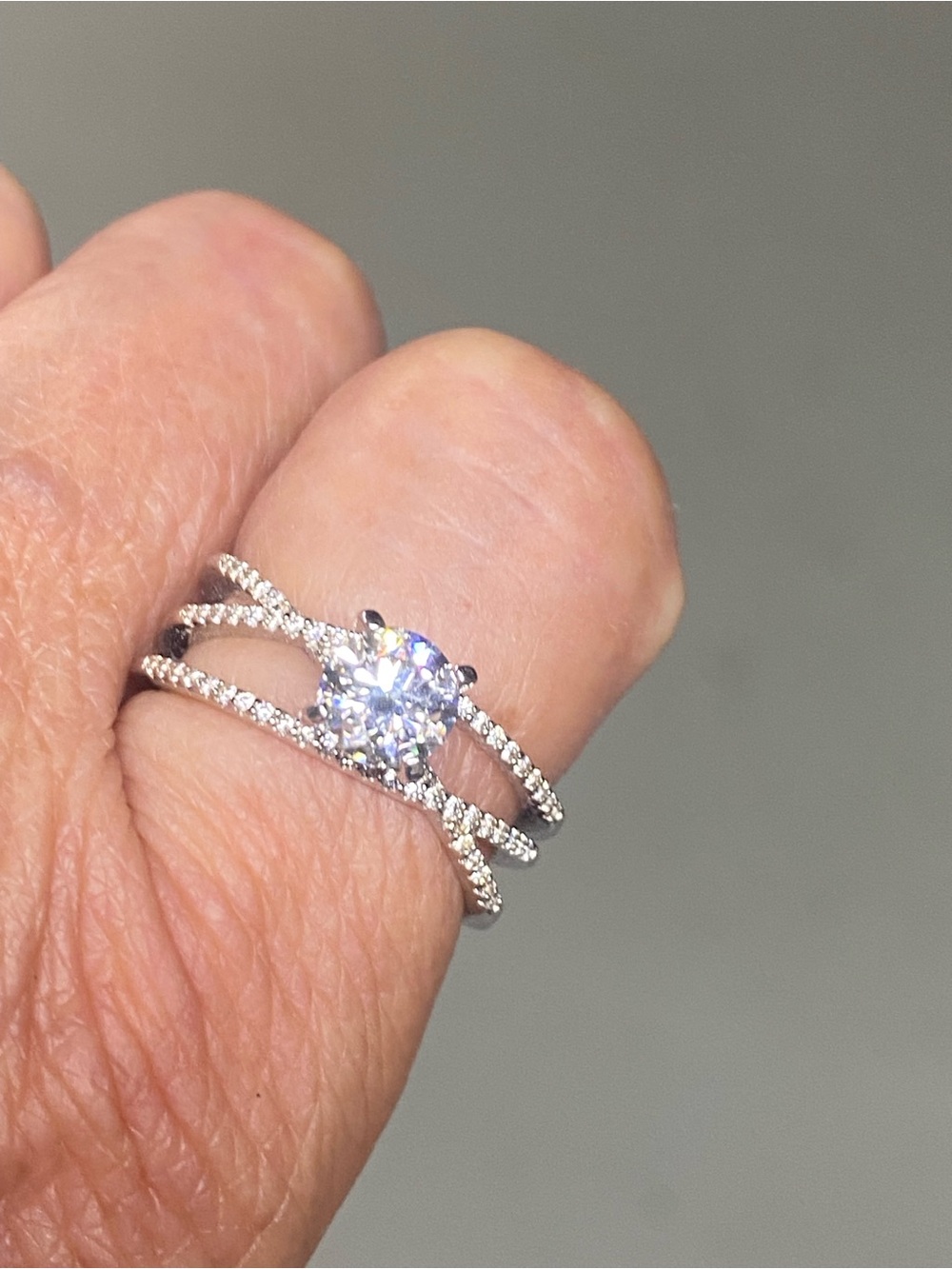 Sterling Silver Round Cubic Zirconia Split Shank Engagement Ring - Silver